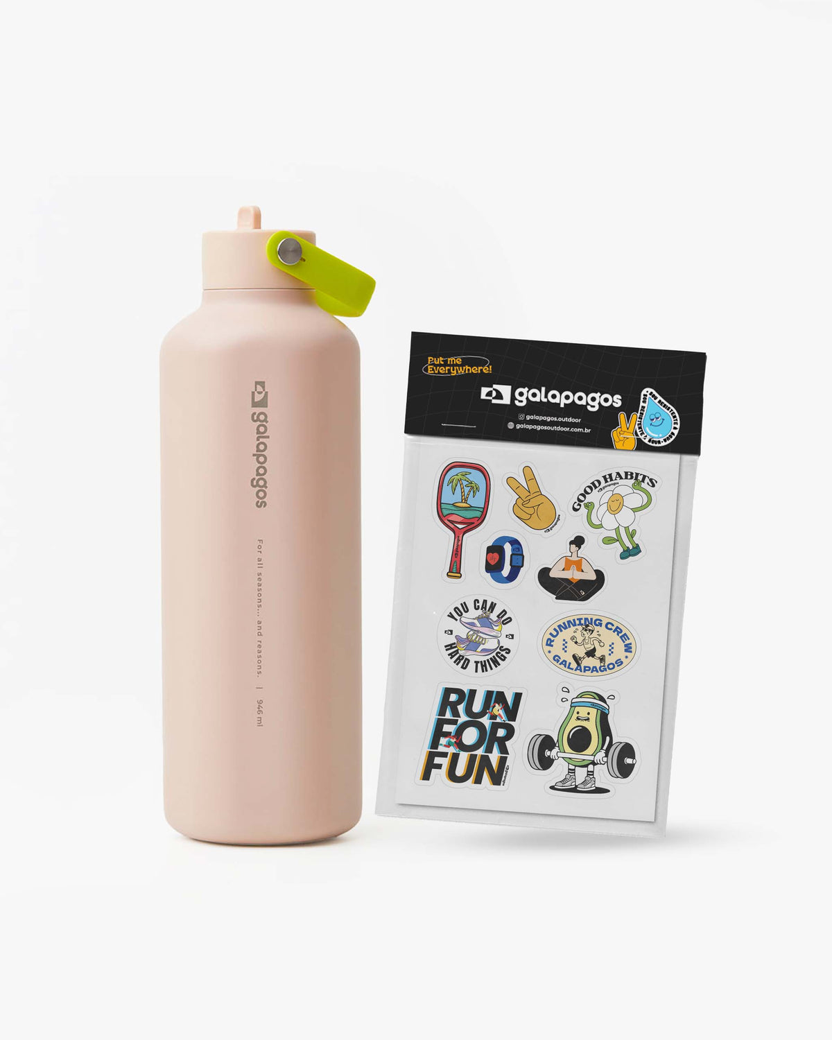 Kit Garrafa River 950ml + Pack de Adesivos
