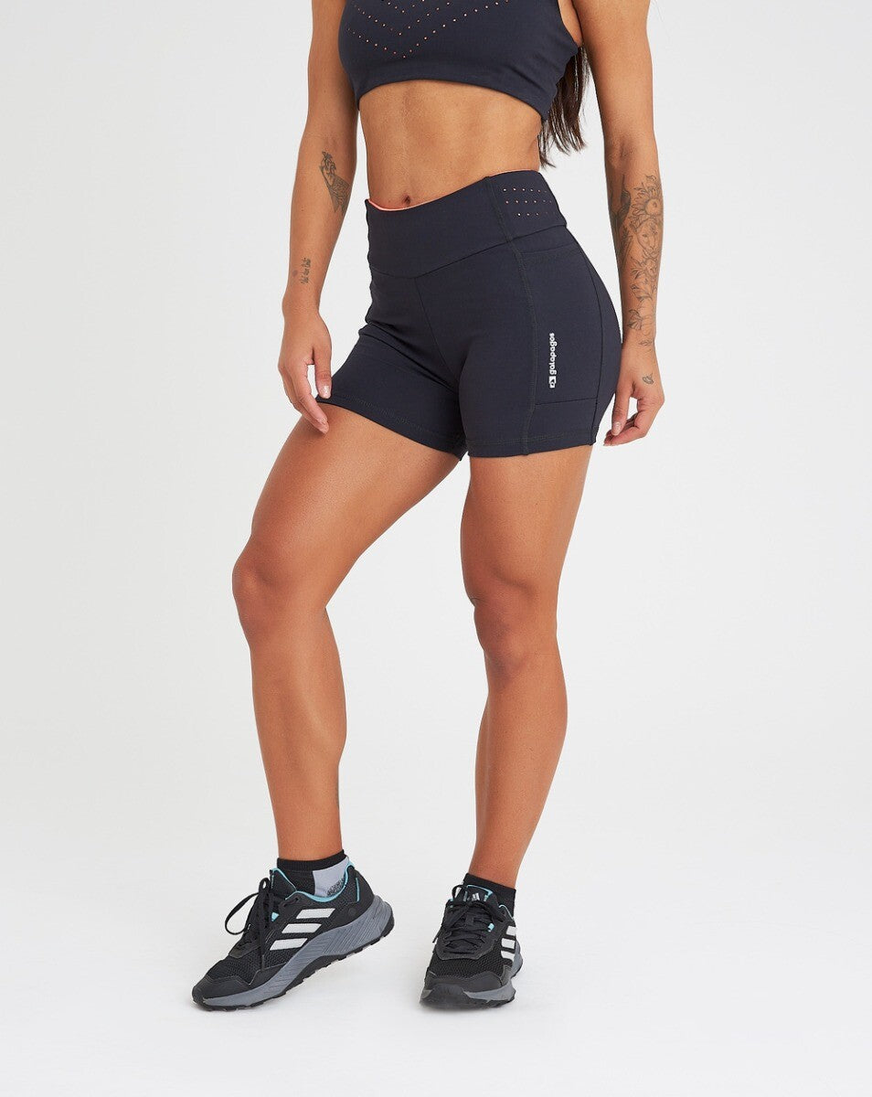 Shorts Meia Coxa Gaia - Preto e Laranja Neon