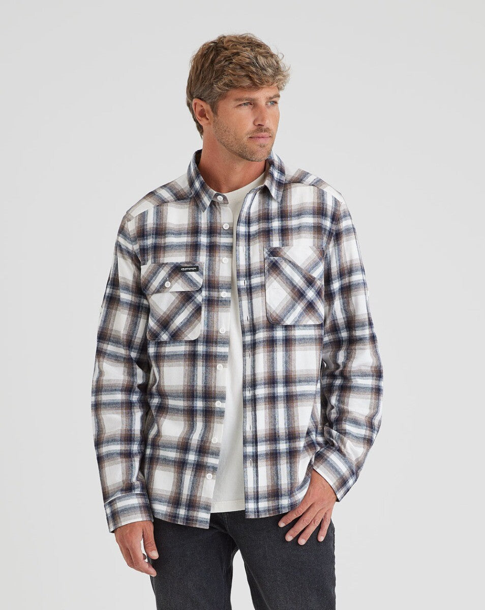 Camisa Flanela Midweight Farmer Xadrez - Off White e Marrom