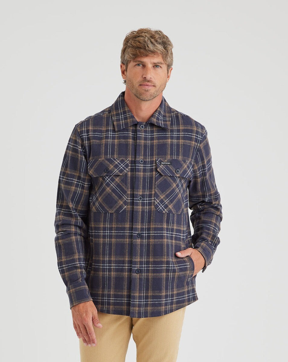 Jaqueta Overshirt Flanela Trucker Xadrez - Azul Marinho