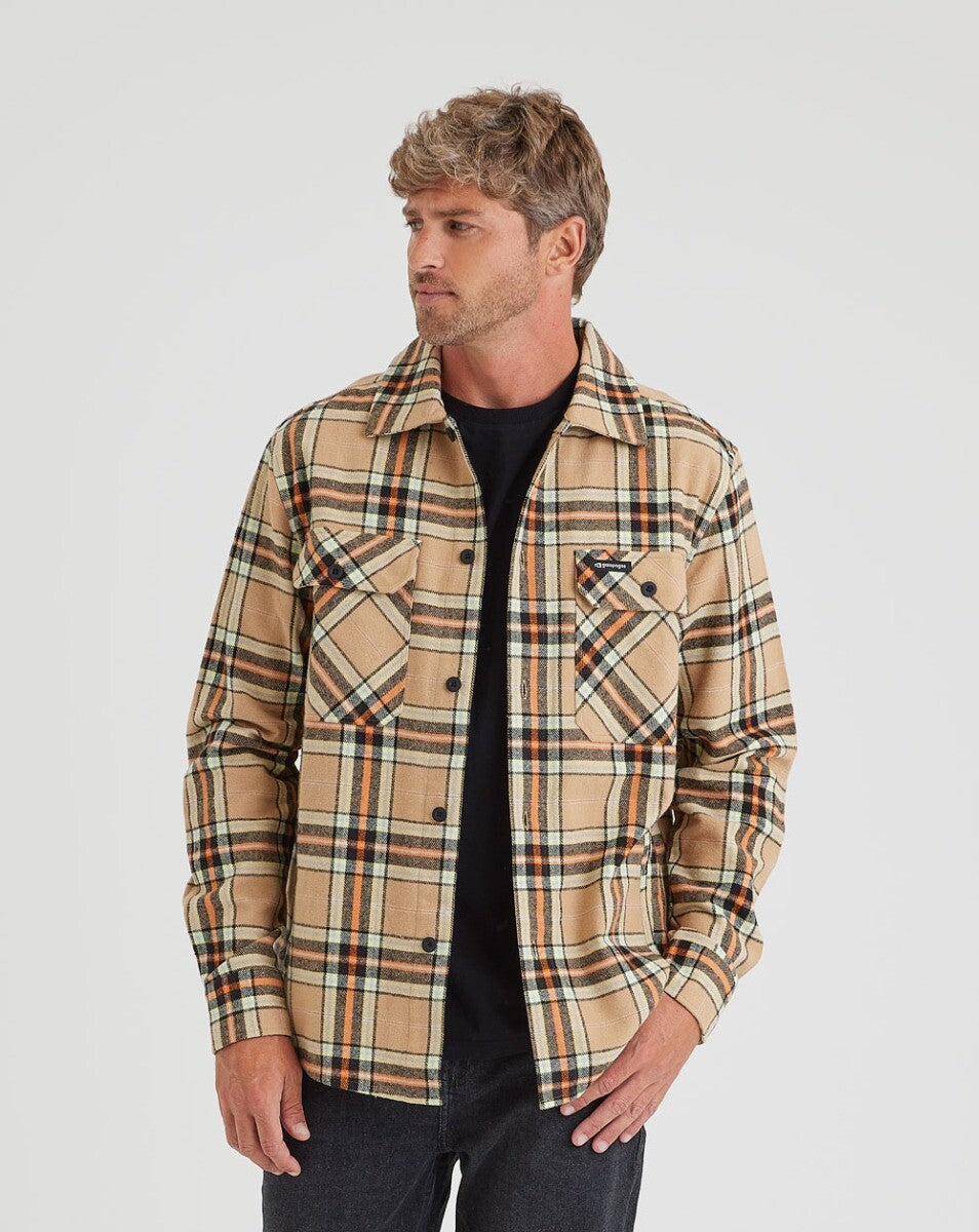 Jaqueta Overshirt Flanela Trucker Xadrez - Caqui