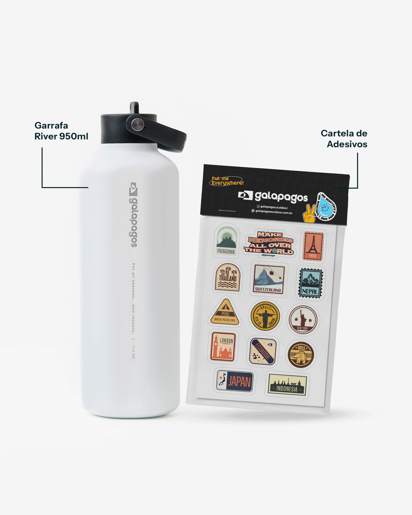 Kit Garrafa River 950ml + Pack de Adesivos