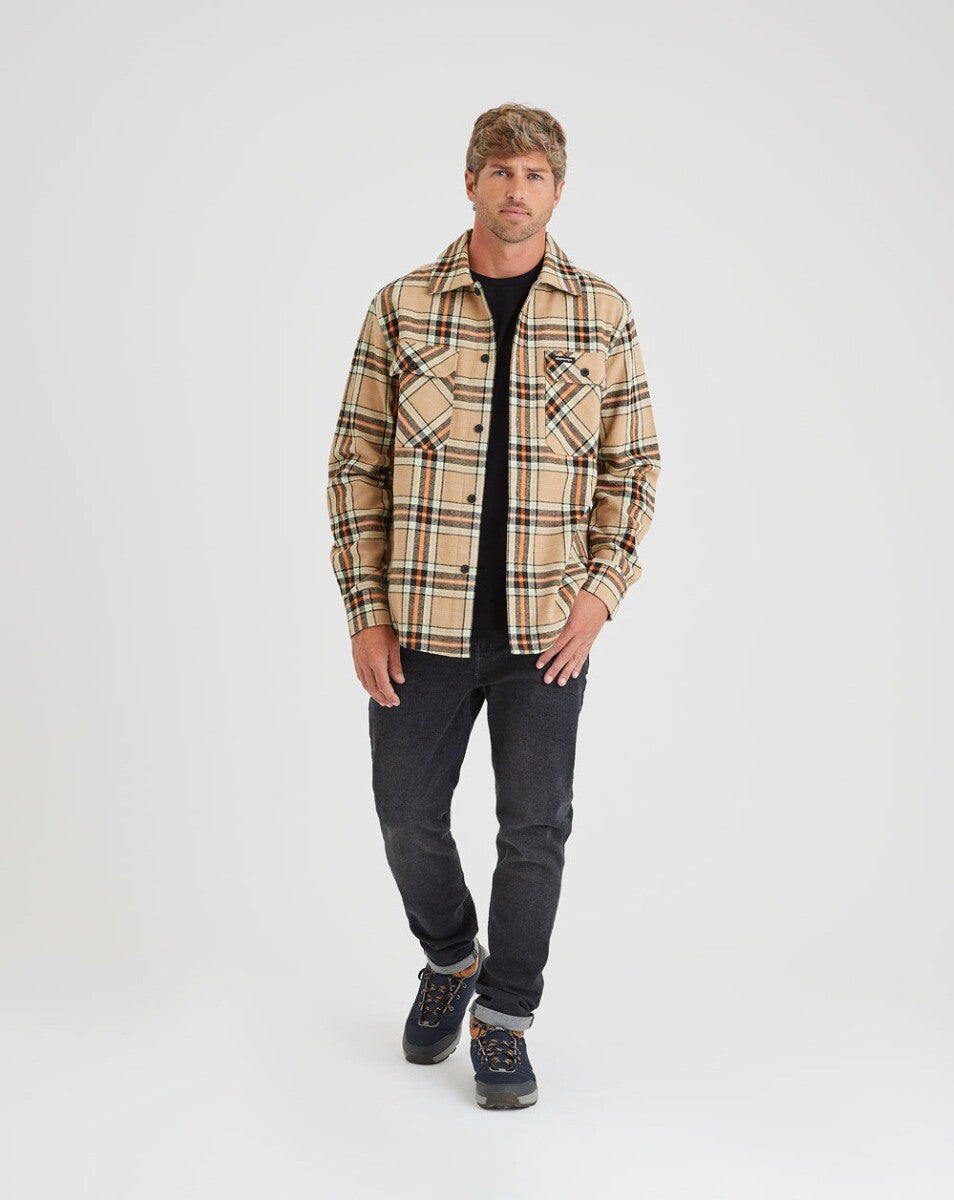 Jaqueta Overshirt Flanela Trucker Xadrez - Caqui