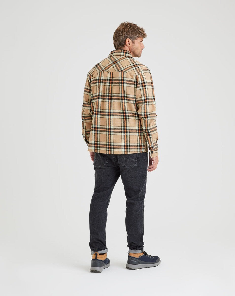 Jaqueta Overshirt Flanela Trucker Xadrez - Caqui