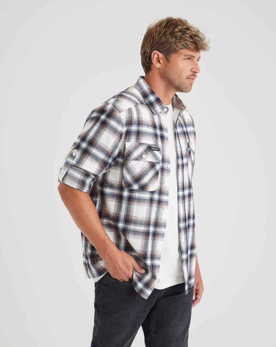 Camisa Flanela Midweight Farmer Xadrez -Off White e Marrom