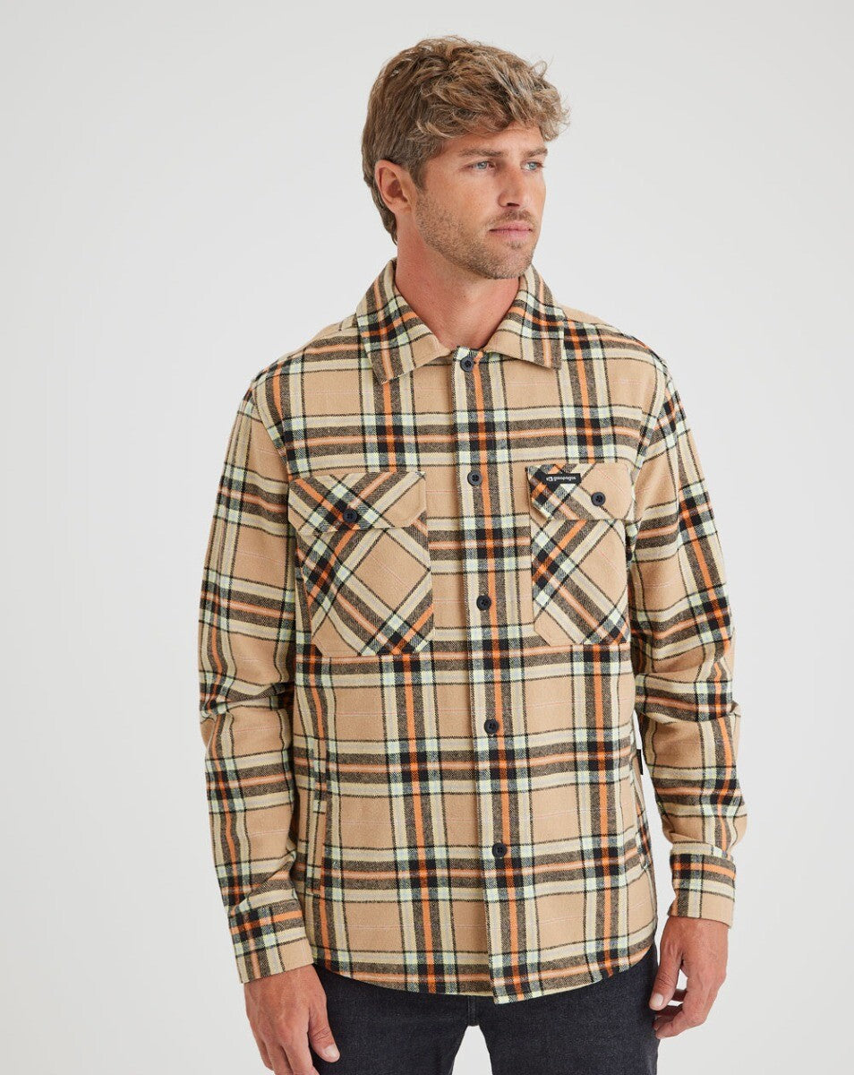 Jaqueta Overshirt Flanela Trucker Xadrez - Caqui