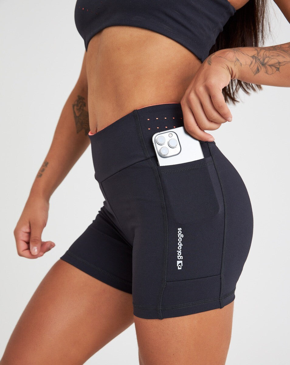 Shorts Meia Coxa Gaia - Preto e Laranja Neon