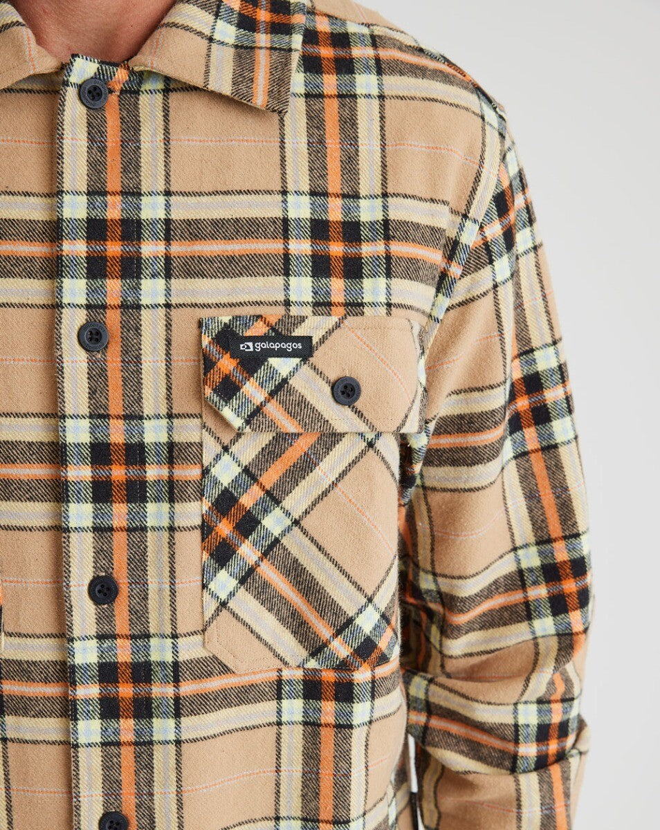 Jaqueta Overshirt Flanela Trucker Xadrez - Caqui