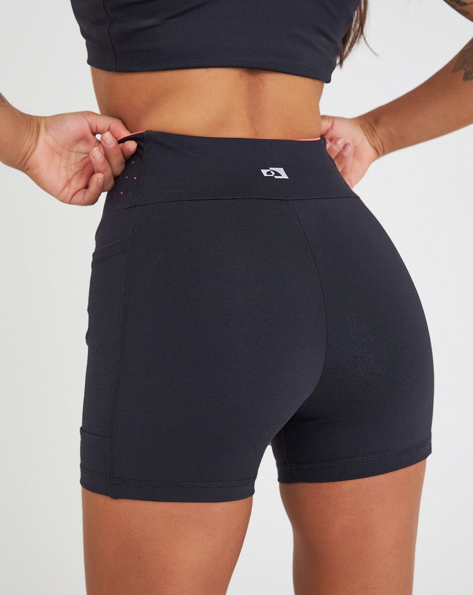 Shorts Meia Coxa Gaia - Preto e Laranja Neon