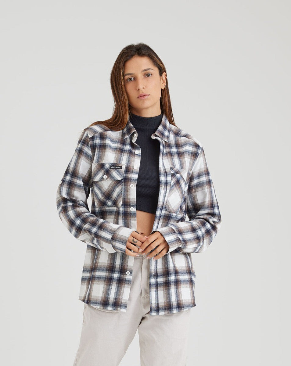 Camisa Flanela Midweight Farmer Xadrez -Off White e Marrom
