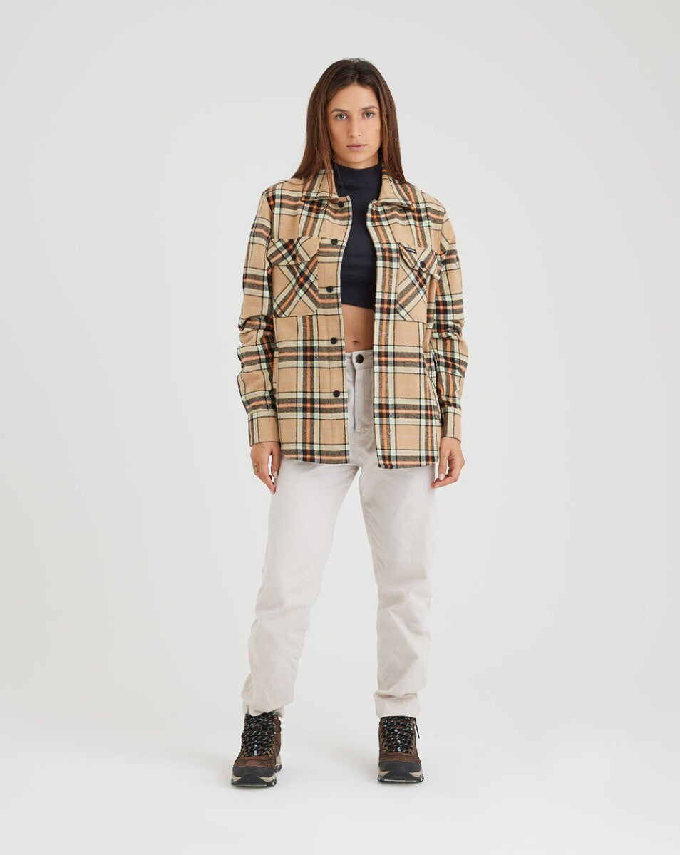 Jaqueta Overshirt Flanela Trucker Xadrez - Caqui