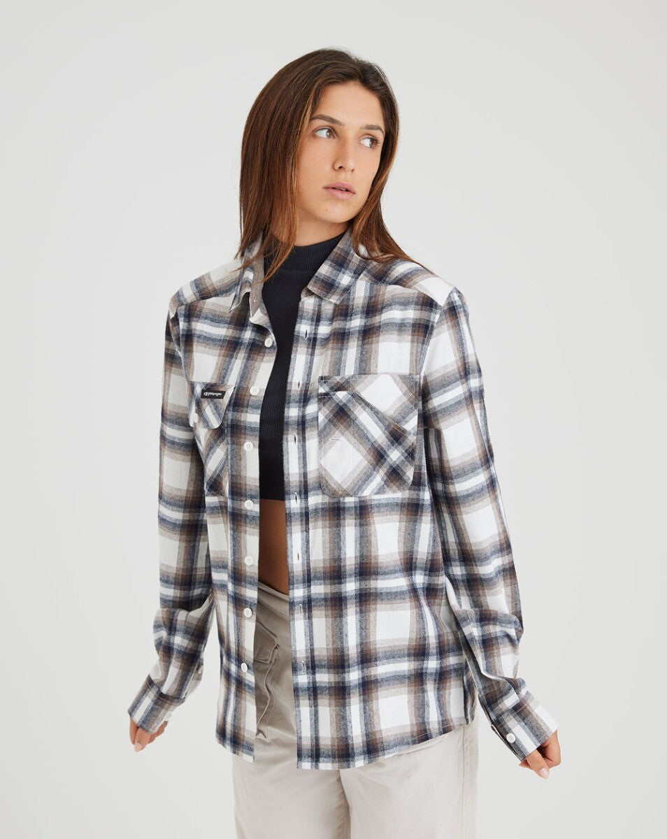 Camisa Flanela Midweight Farmer Xadrez - Off White e Marrom