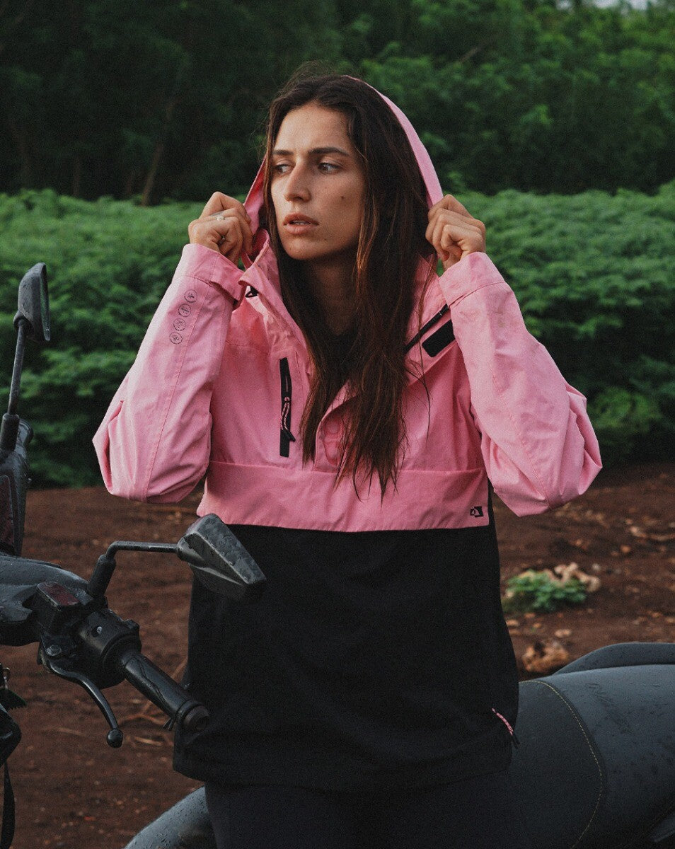 Jaqueta Anorak Impermeável Feminina Snow - Rosa e Preto