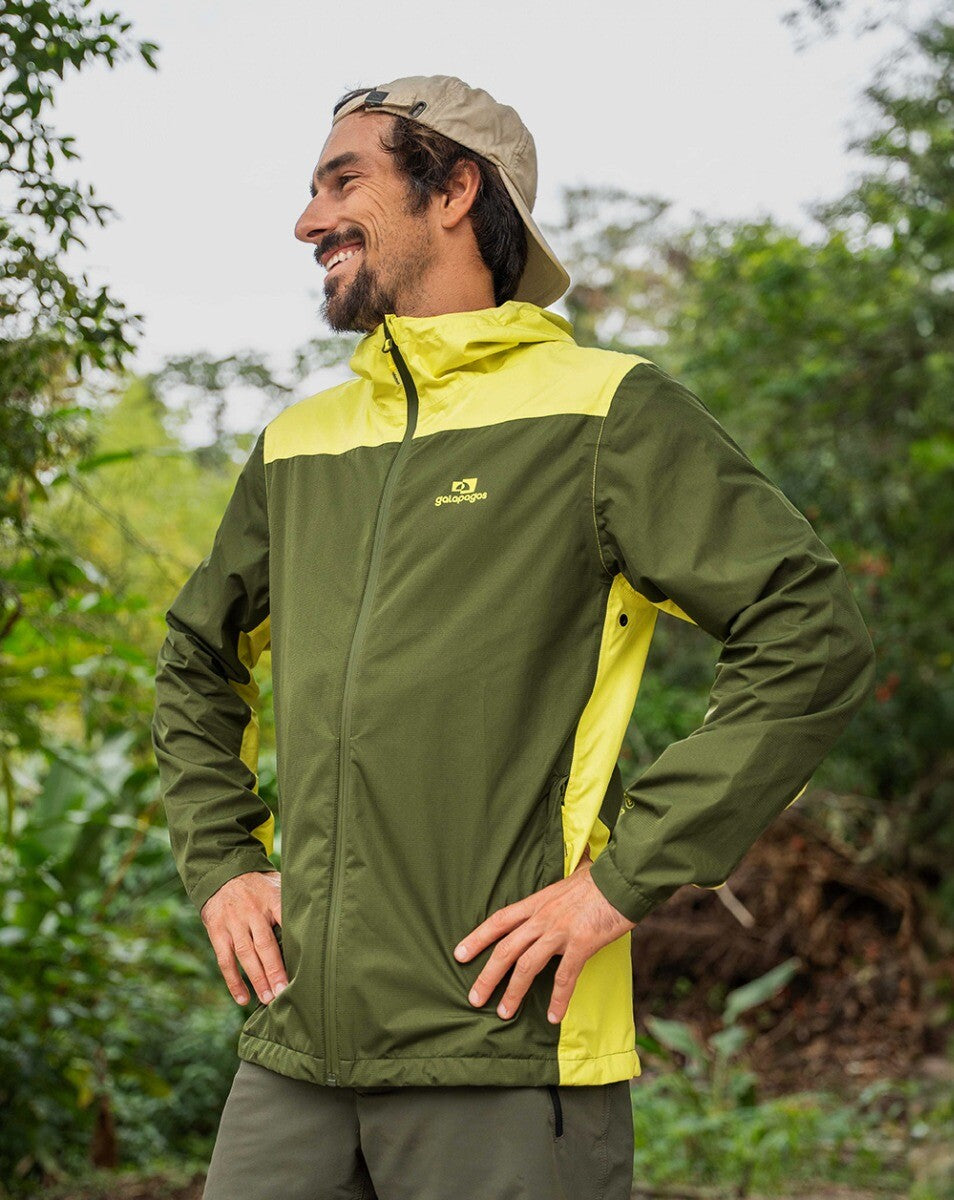 Jaqueta Corta Vento Impermeável Masc. Thunder Verde Musgo e Amarelo Neon