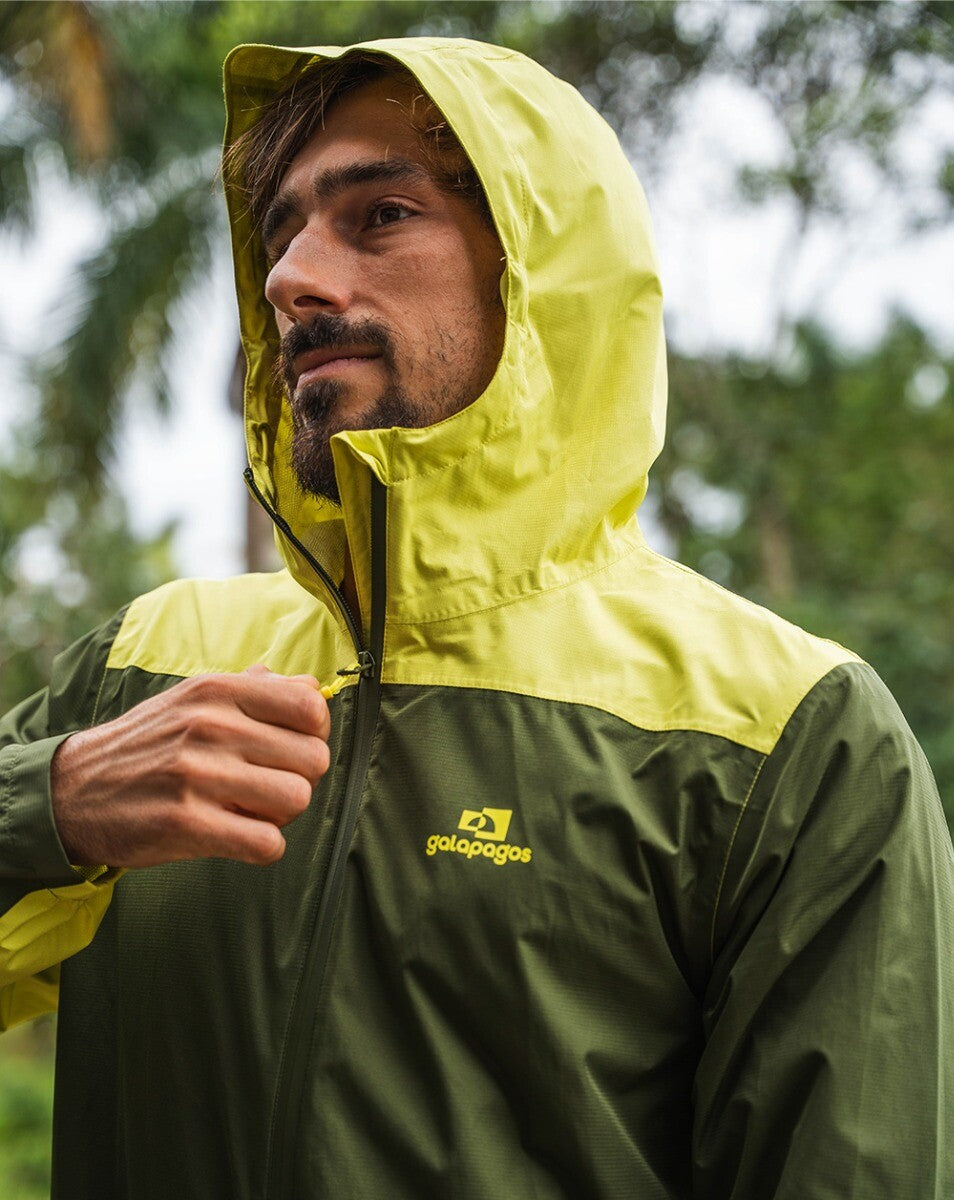 Jaqueta Corta Vento Impermeável Masc. Thunder Verde Musgo e Amarelo Neon