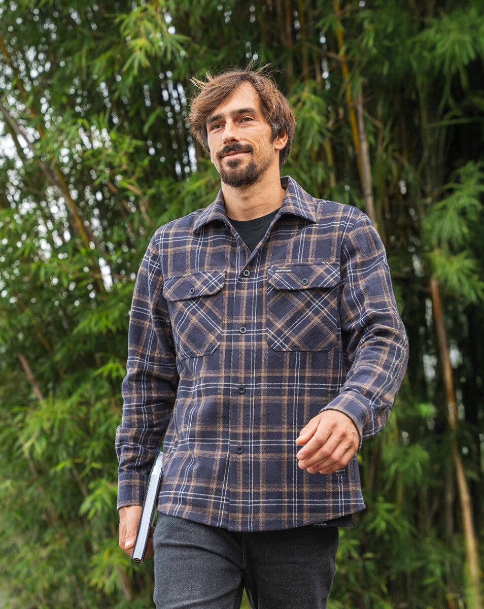 Jaqueta Overshirt Flanela Trucker Xadrez - Azul Marinho