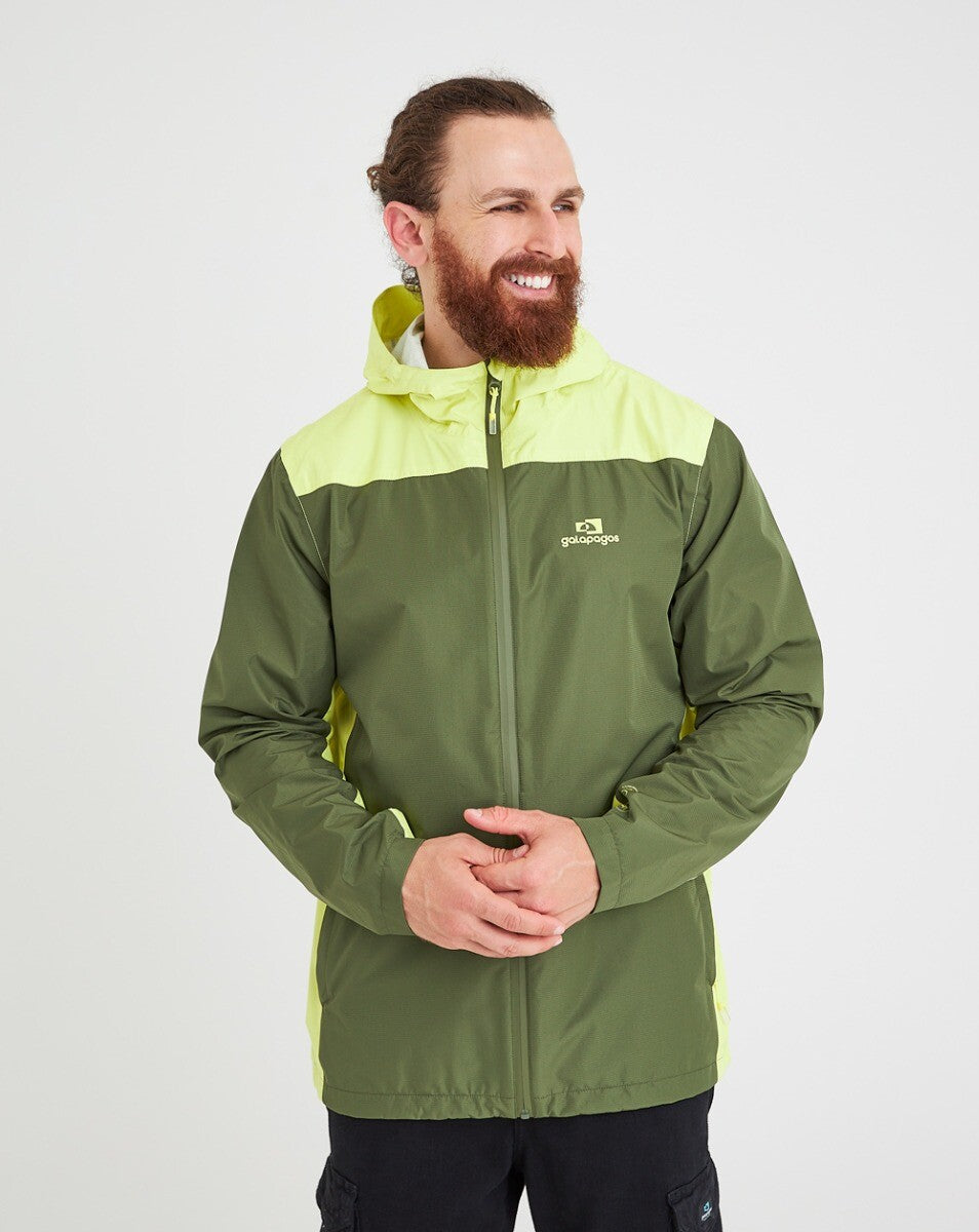 Jaqueta Corta Vento Impermeável Masc. Thunder Verde Musgo e Amarelo Neon