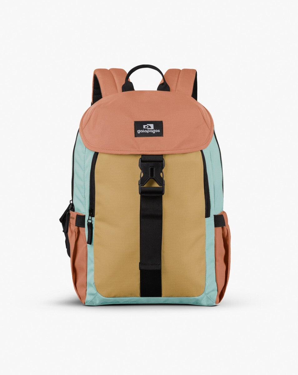 Mochila Gaivota 15L - Salmão, Mostarda e Turquesa
