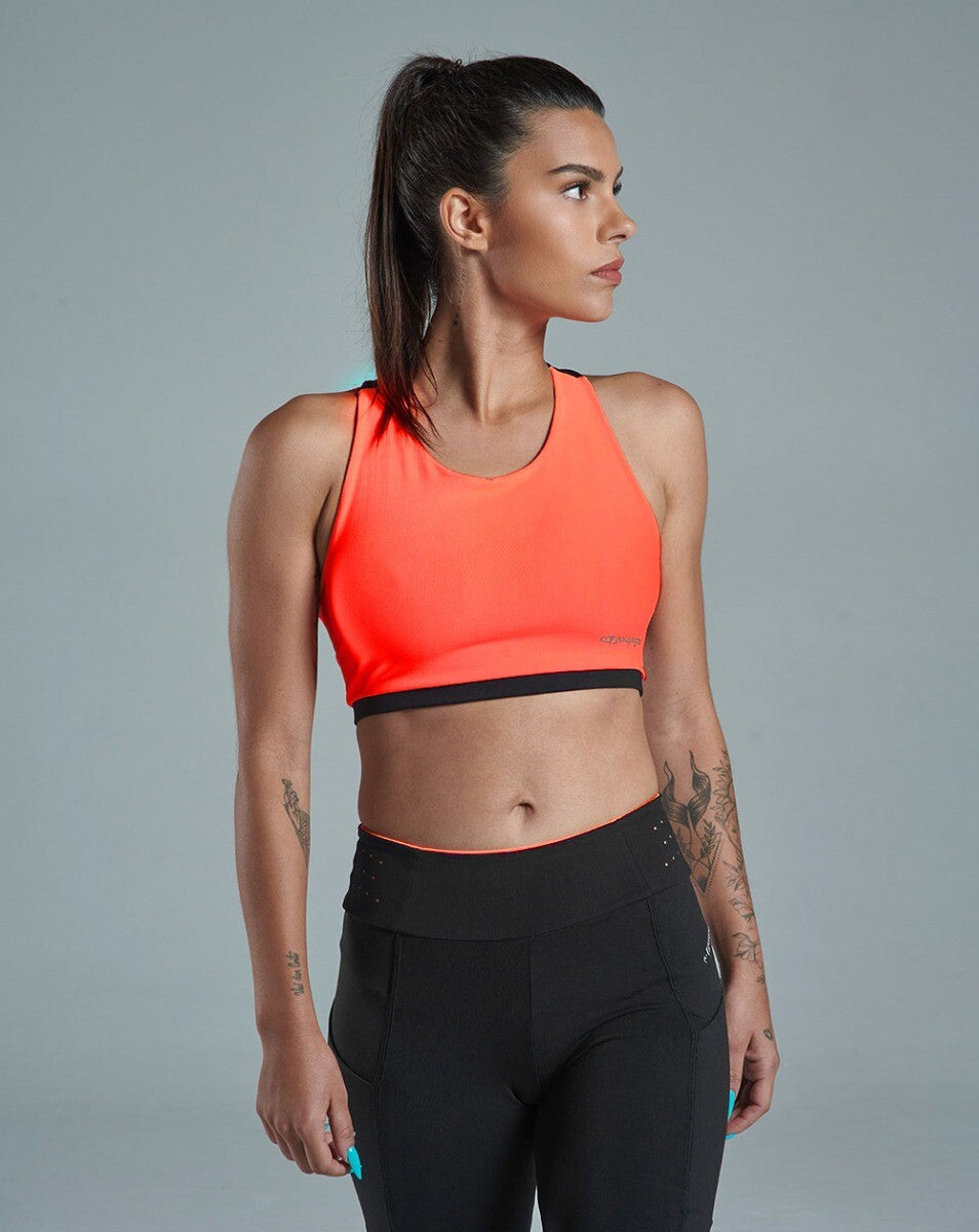 Top Dupla Face Feminino Eco Gaia - Preto e Laranja Neon