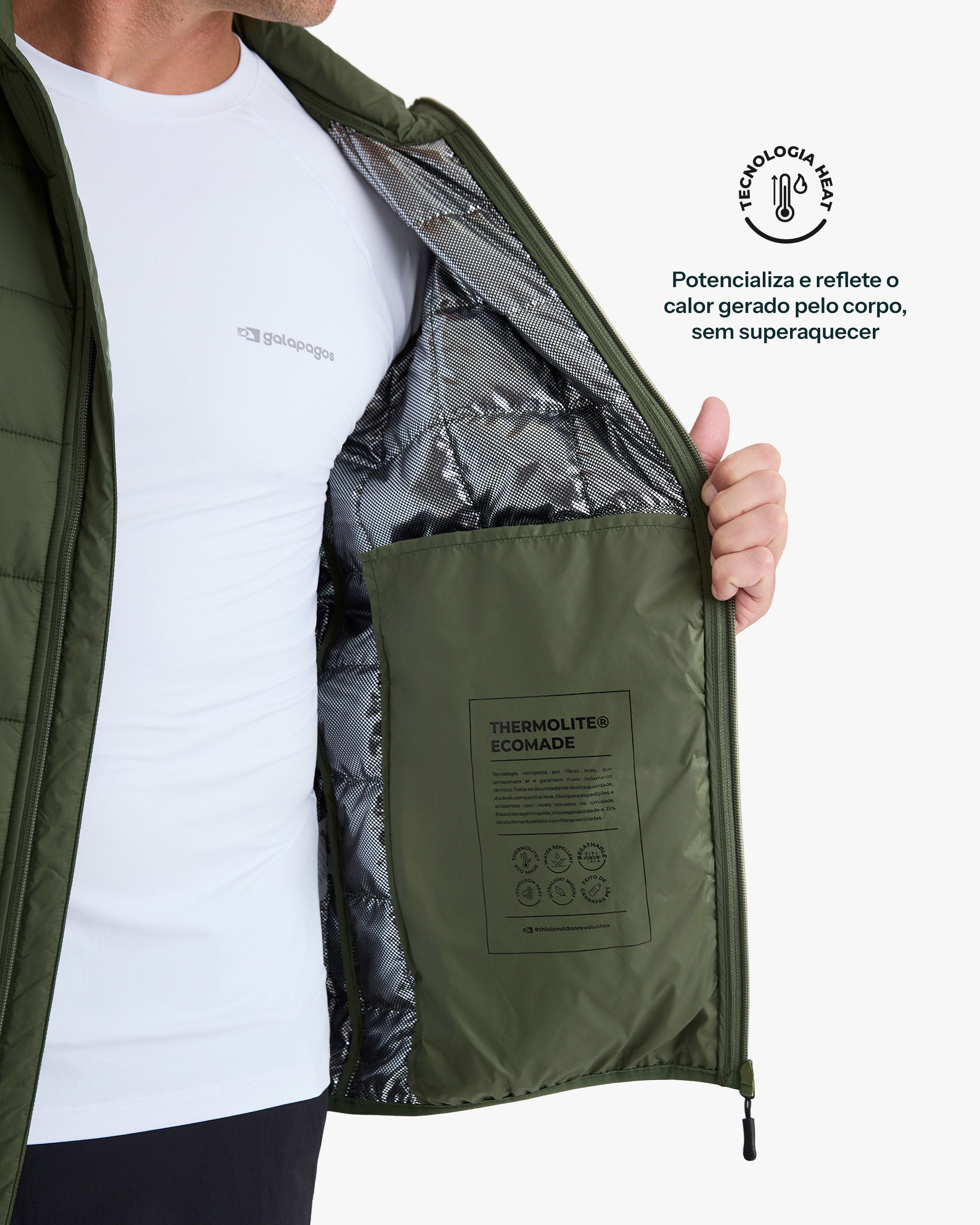 Jaqueta Puffer Ibex Thermolite Heat Masculina - Verde