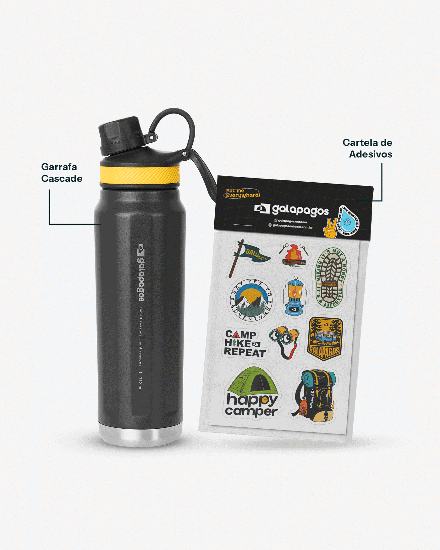 Kit Garrafa Cascade + Pack de Adesivos