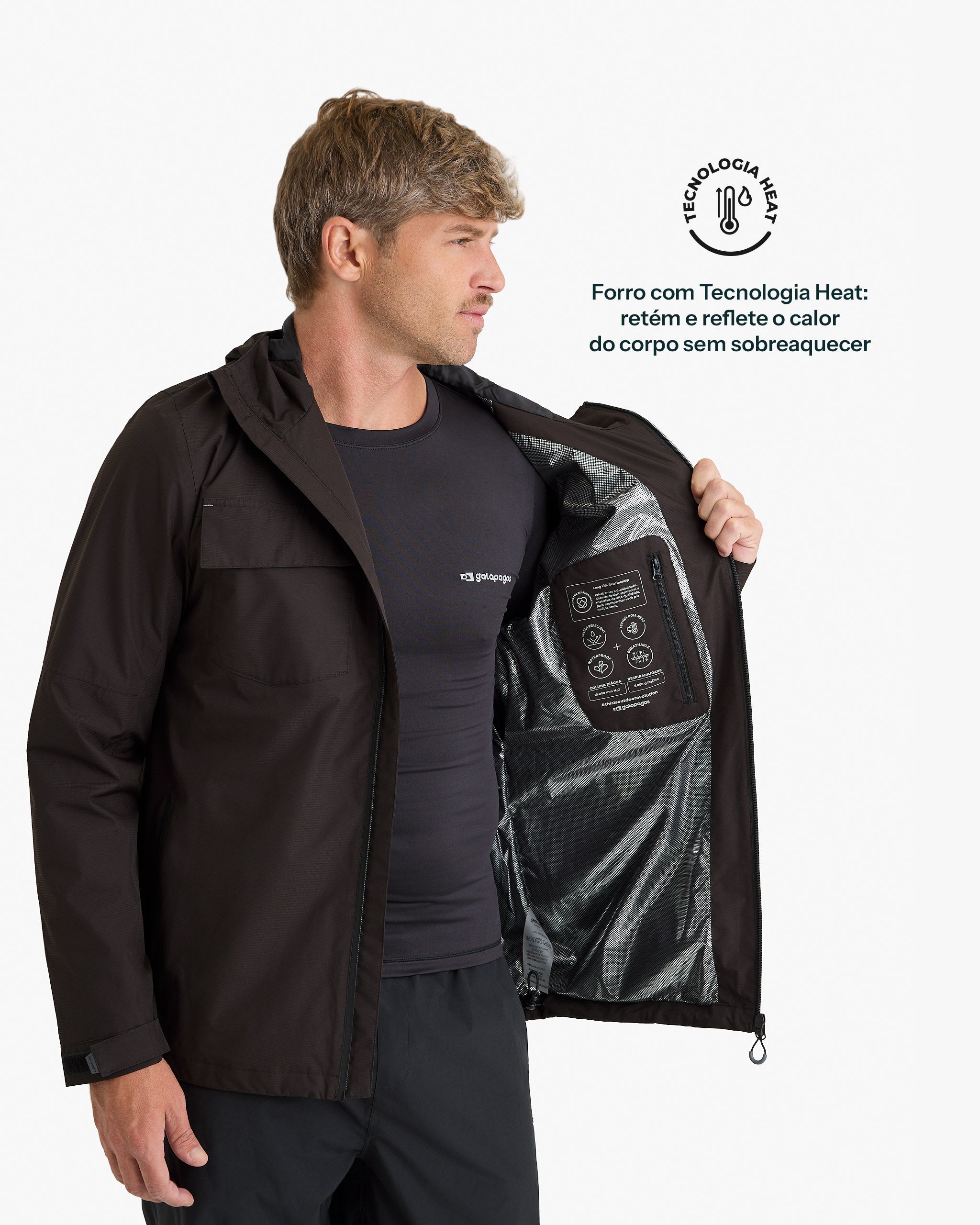 Jaqueta Impermeável Darwin Heat Masculina - Preta