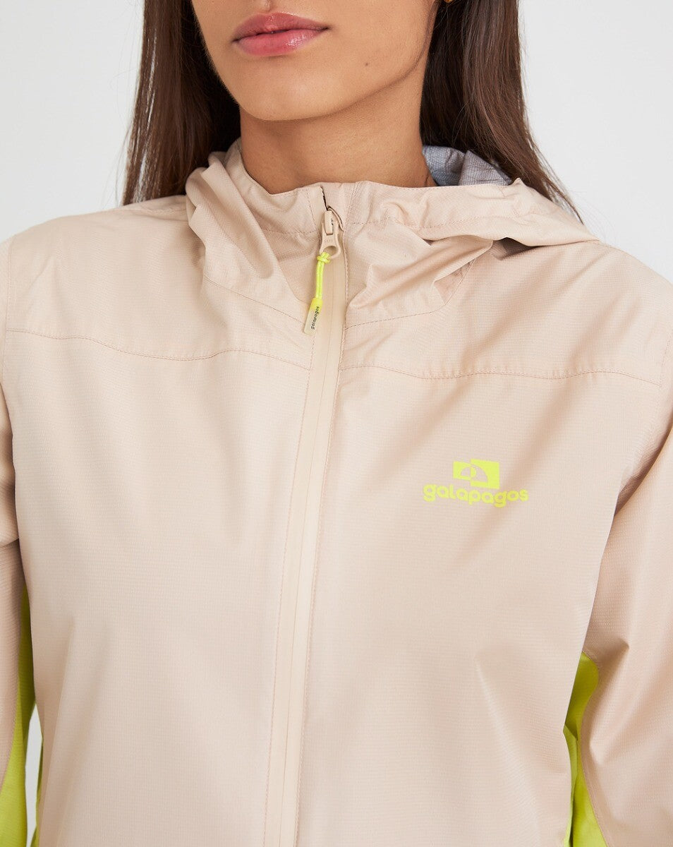 Jaqueta Corta Vento Impermeável Fem. Thunder Caqui e Amarelo Neon