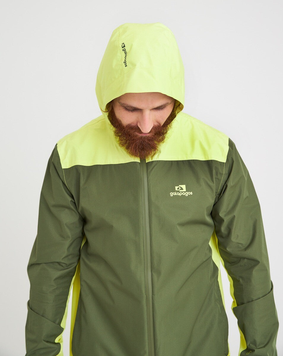 Jaqueta Corta Vento Impermeável Masc. Thunder Verde Musgo e Amarelo Neon