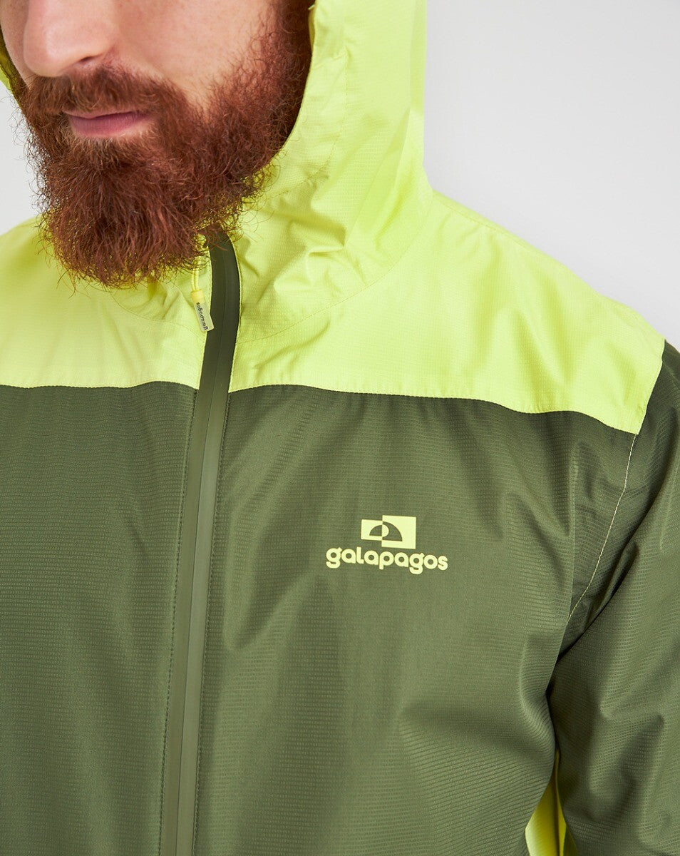 Jaqueta Corta Vento Impermeável Masc. Thunder Verde Musgo e Amarelo Neon