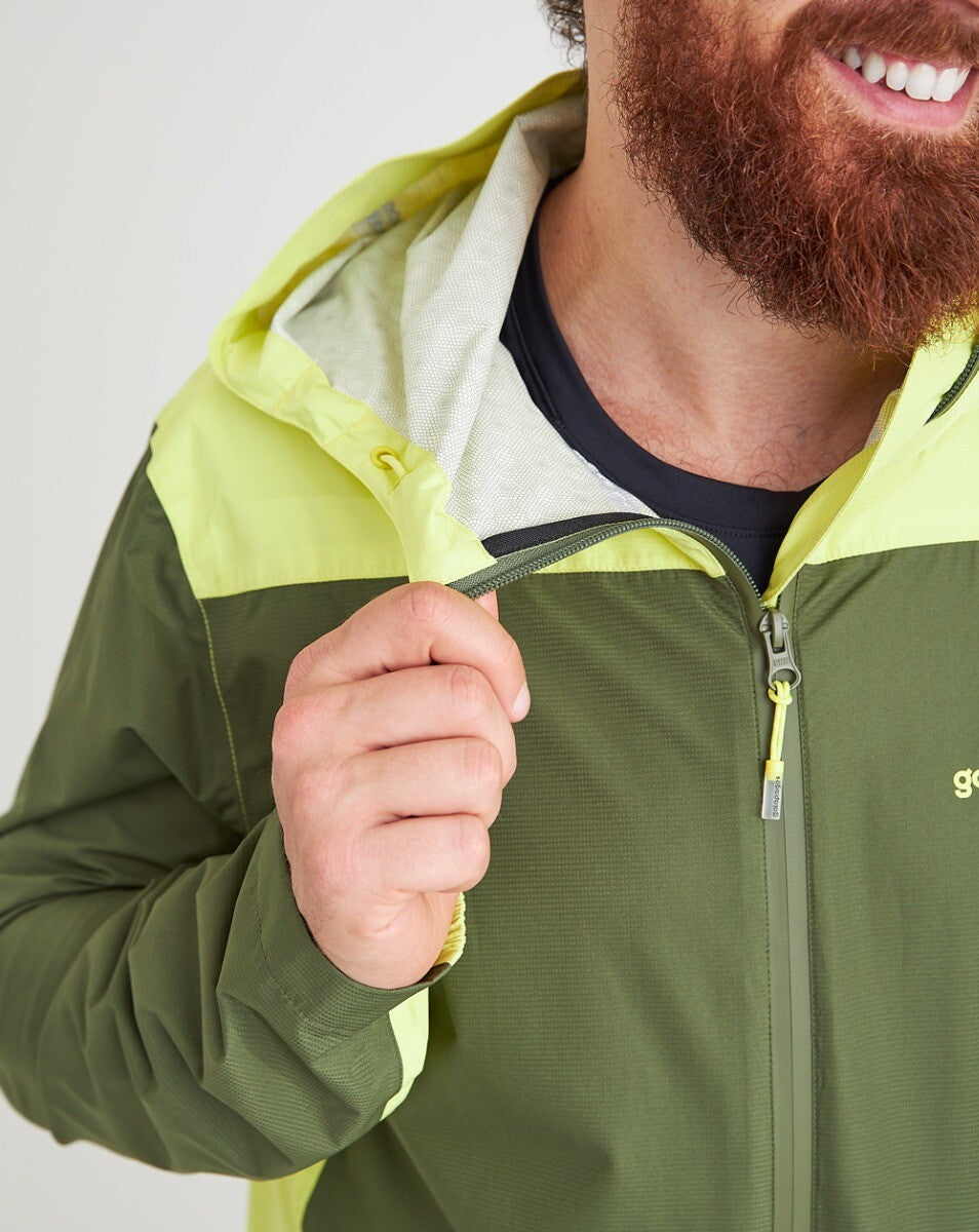 Jaqueta Corta Vento Impermeável Masc. Thunder Verde Musgo e Amarelo Neon