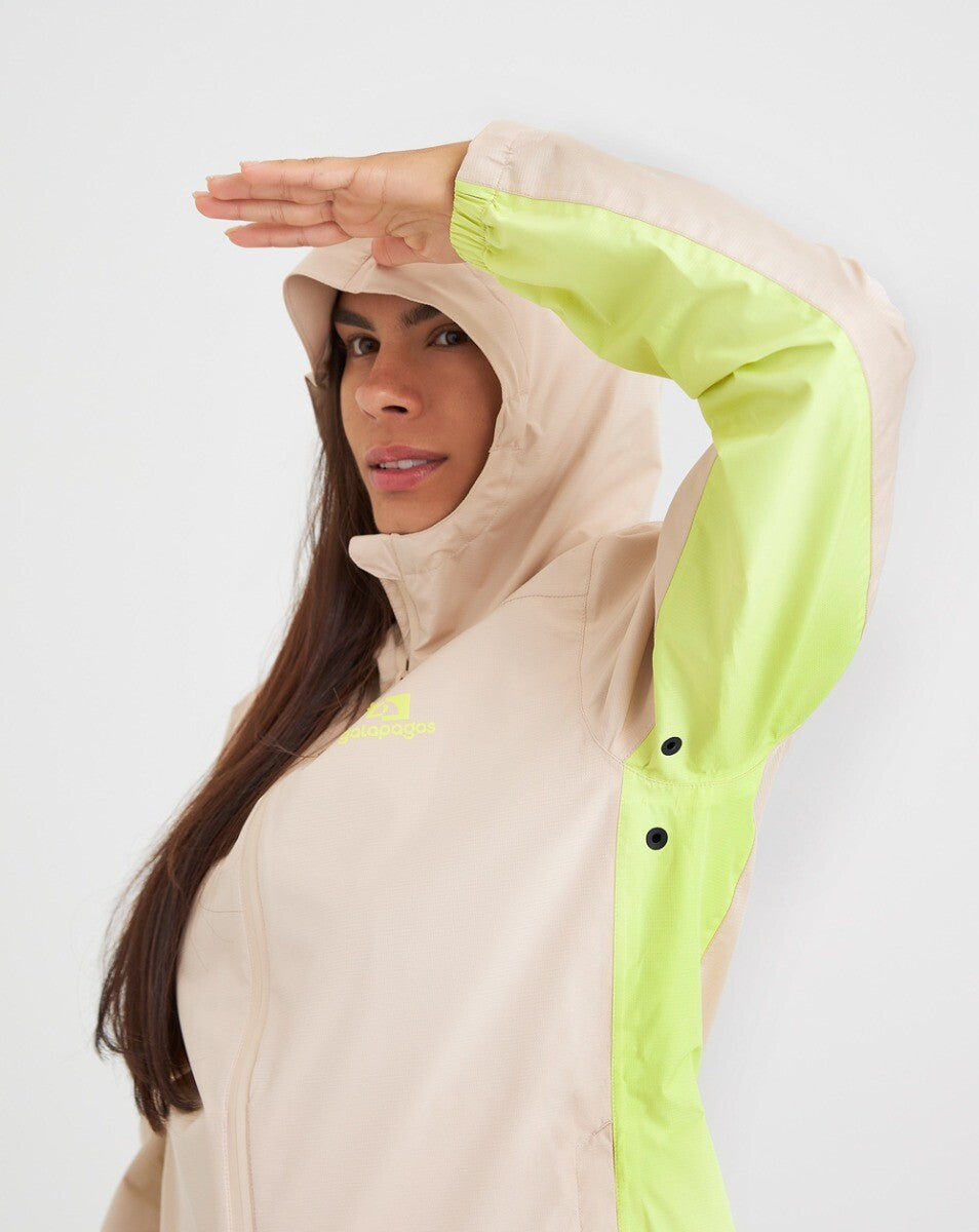 Jaqueta Corta Vento Impermeável Fem. Thunder Caqui e Amarelo Neon