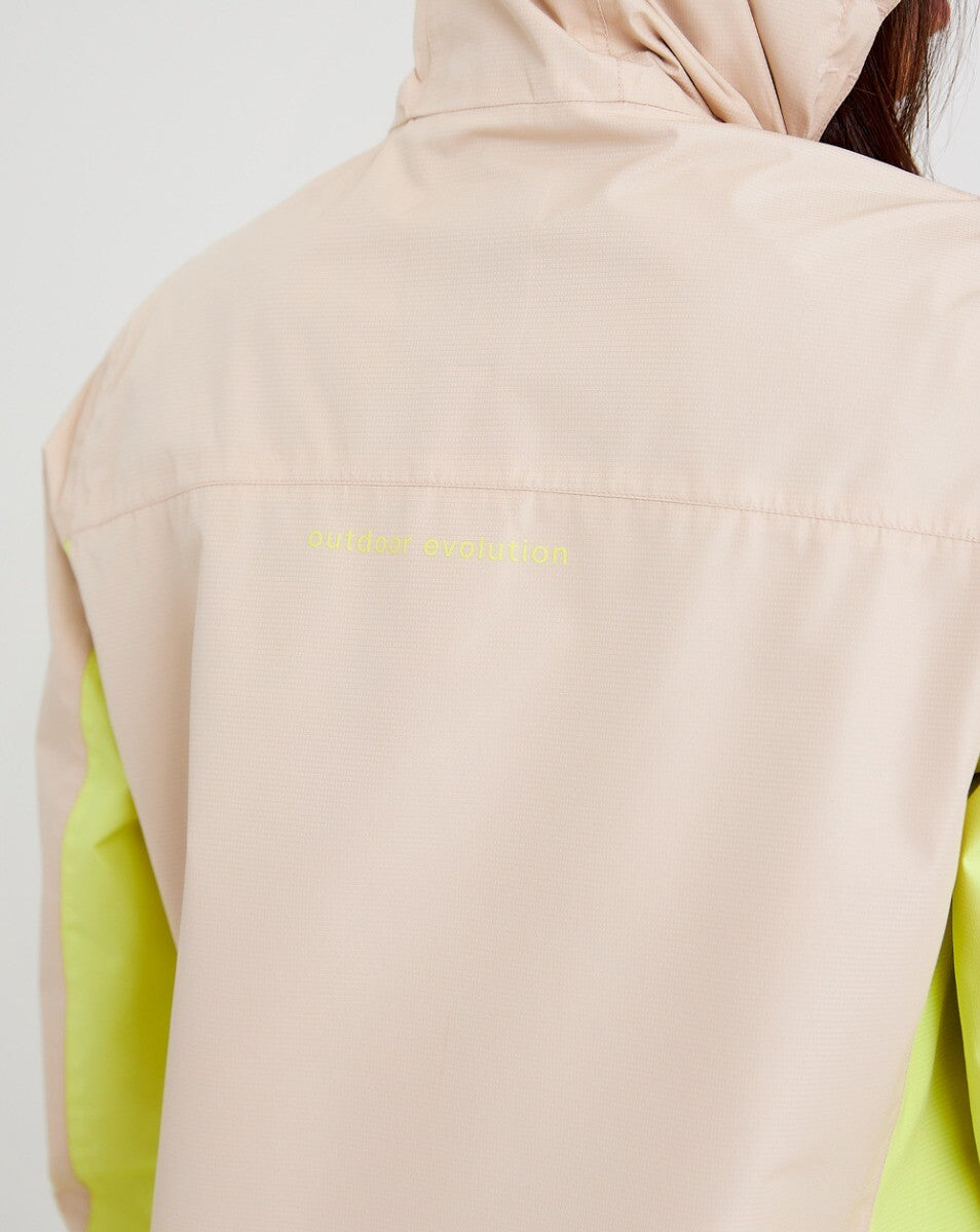 Jaqueta Corta Vento Impermeável Fem. Thunder Caqui e Amarelo Neon