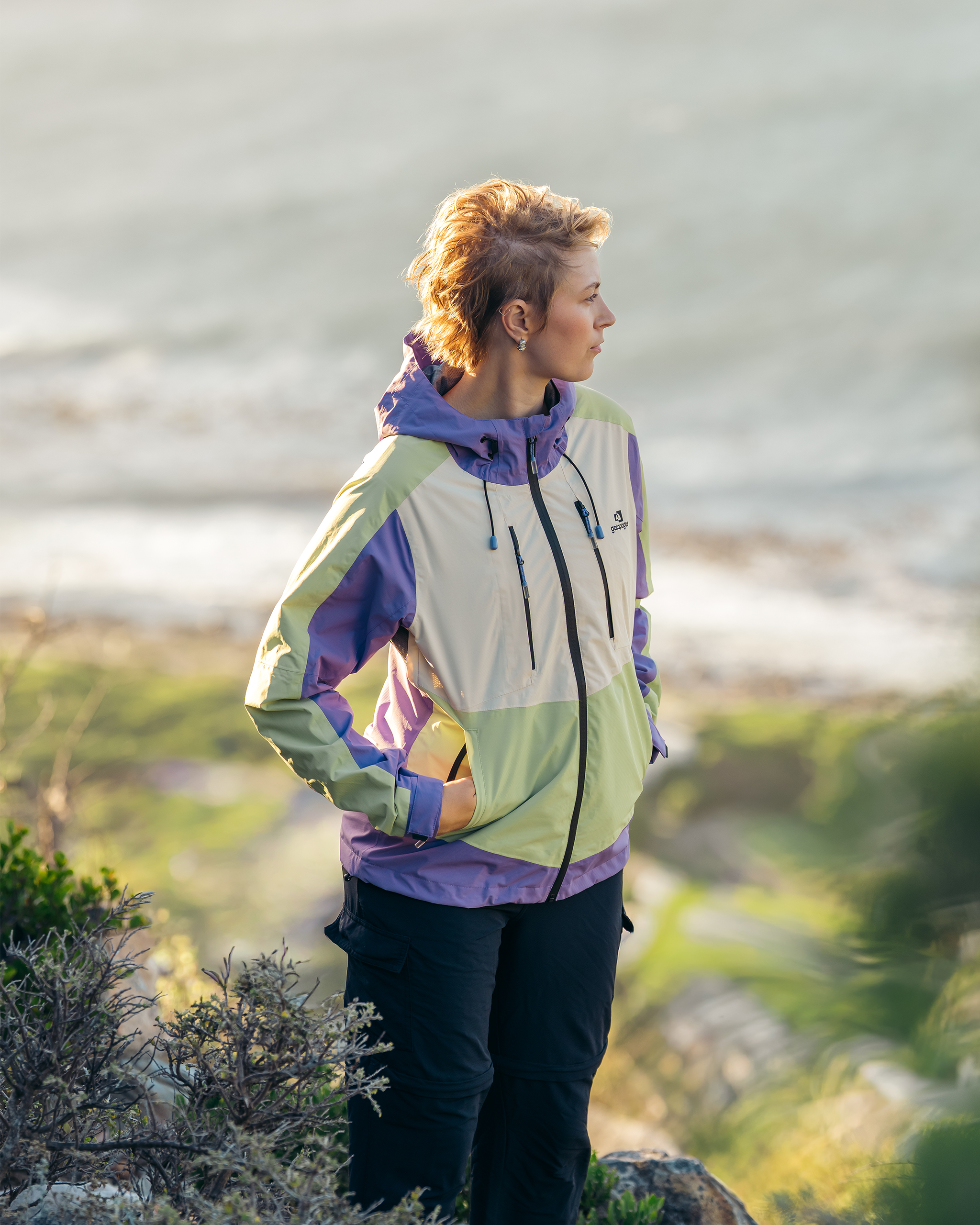 Jaqueta Impermeável Darwin Evolution Feminina - Lavanda e Verde - Galapagos Outdoor
