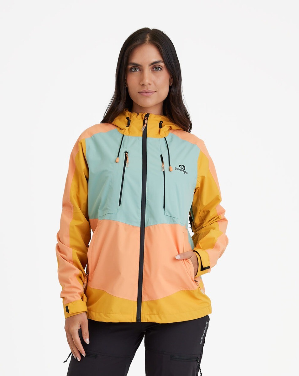 Jaqueta Impermeável Darwin Evolution Feminina - Salmão e Amarelo - Galapagos Outdoor
