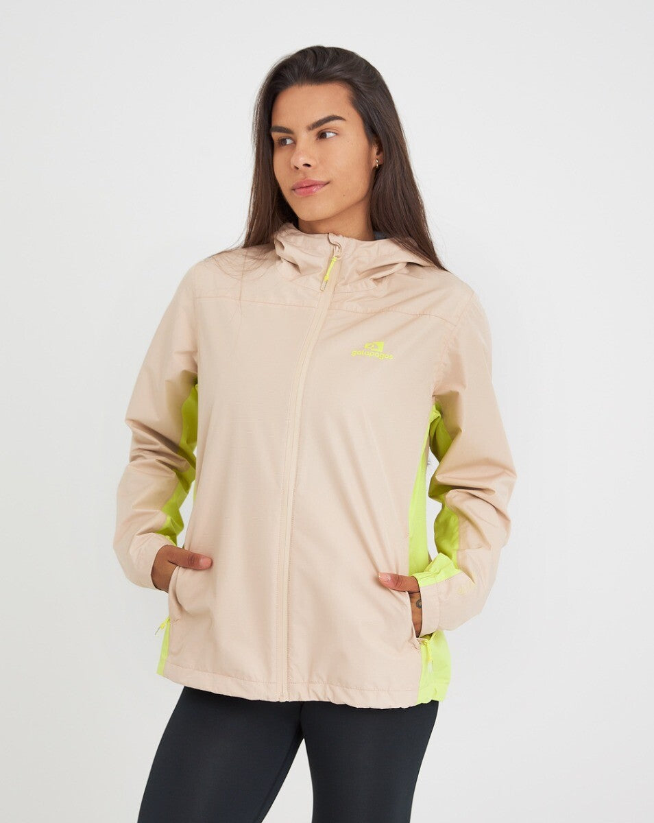 Jaqueta Corta Vento Impermeável Fem. Thunder Caqui e Amarelo Neon